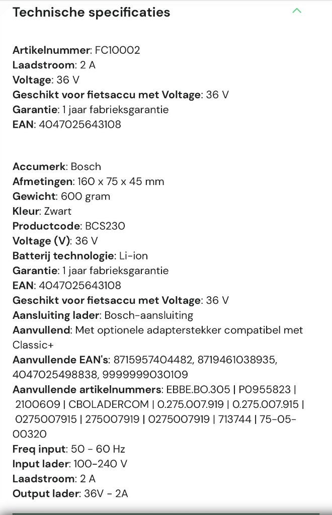 Fiets Oplader Bosch /BCS2302A, Ophalen of Verzenden, Zo goed als nieuw, BOSCH