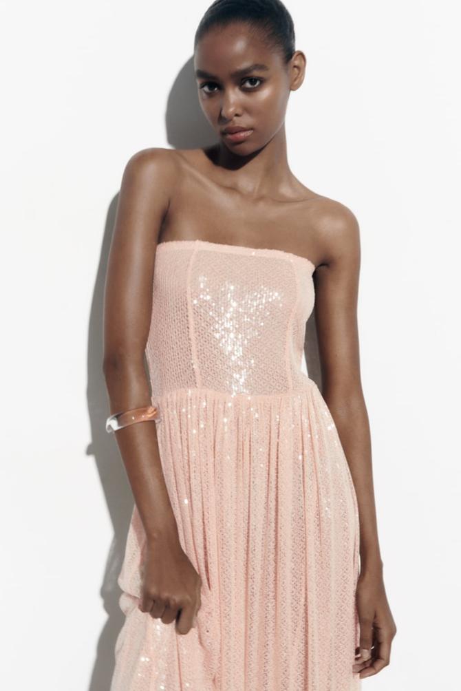 Dames Zara maxi jurk tricot lovertjes pailetten roze nieuw S, Zara, Nieuw, Ophalen of Verzenden, Roze