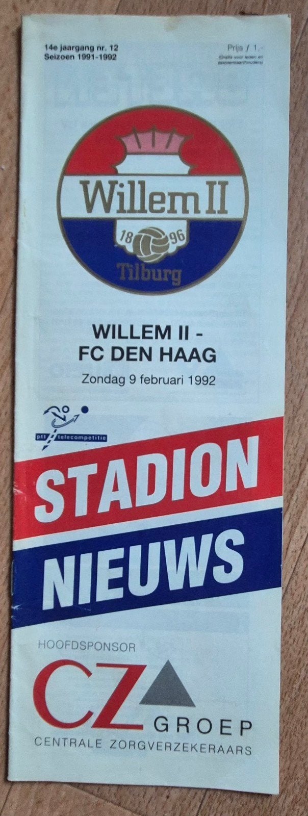 Programmaboekje Willem II - FC Den Haag 9 februari 1992, Verzamelen, Ophalen of Verzenden, Gebruikt, Willem II, Boek of Tijdschrift