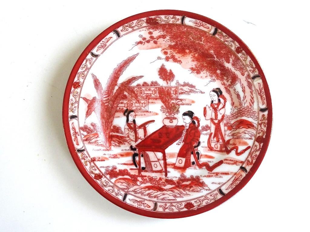 Antiek Kutani bordje Japan Porselein 3 Geishas, Ophalen of Verzenden