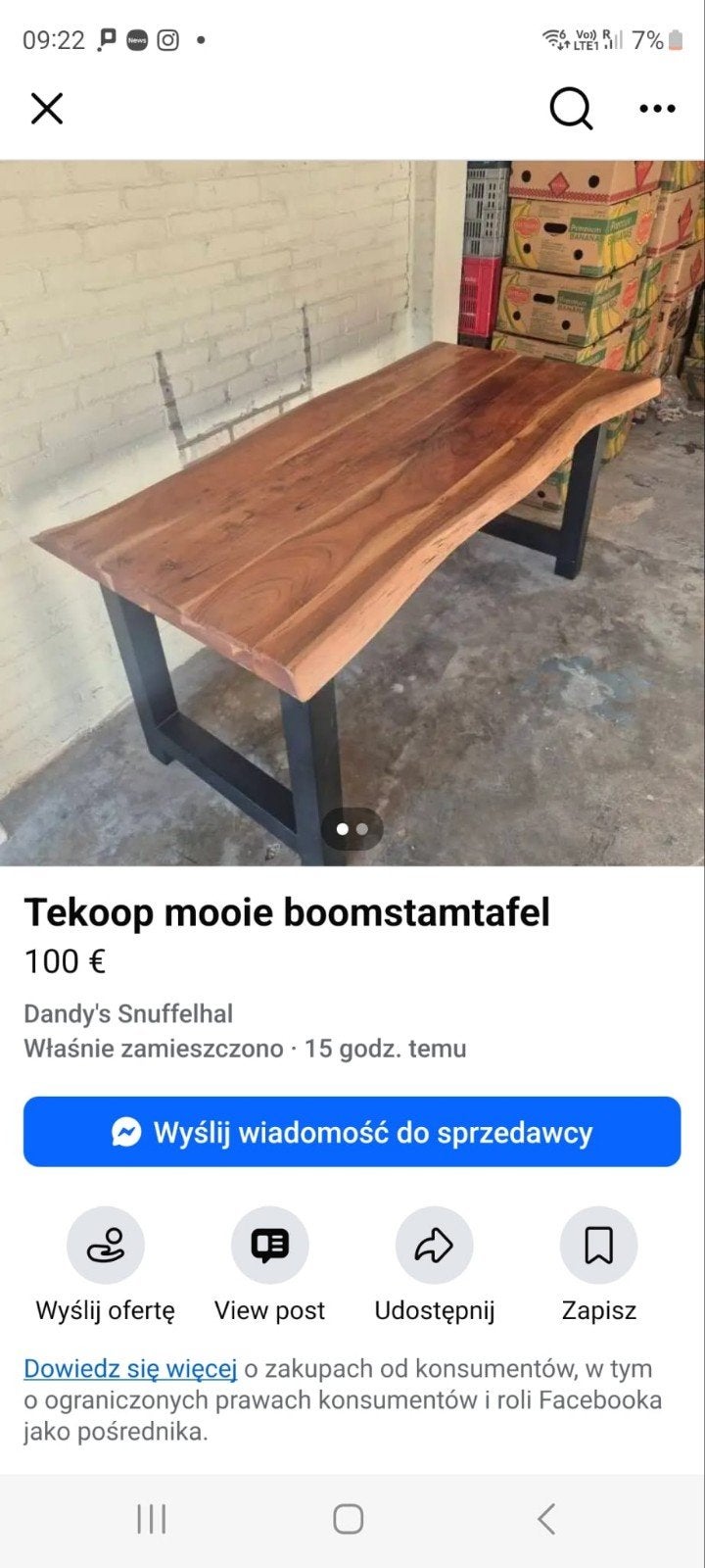 Tekoop leuke boomstam tafel, Ophalen, Rechthoekig, 50 tot 100 cm