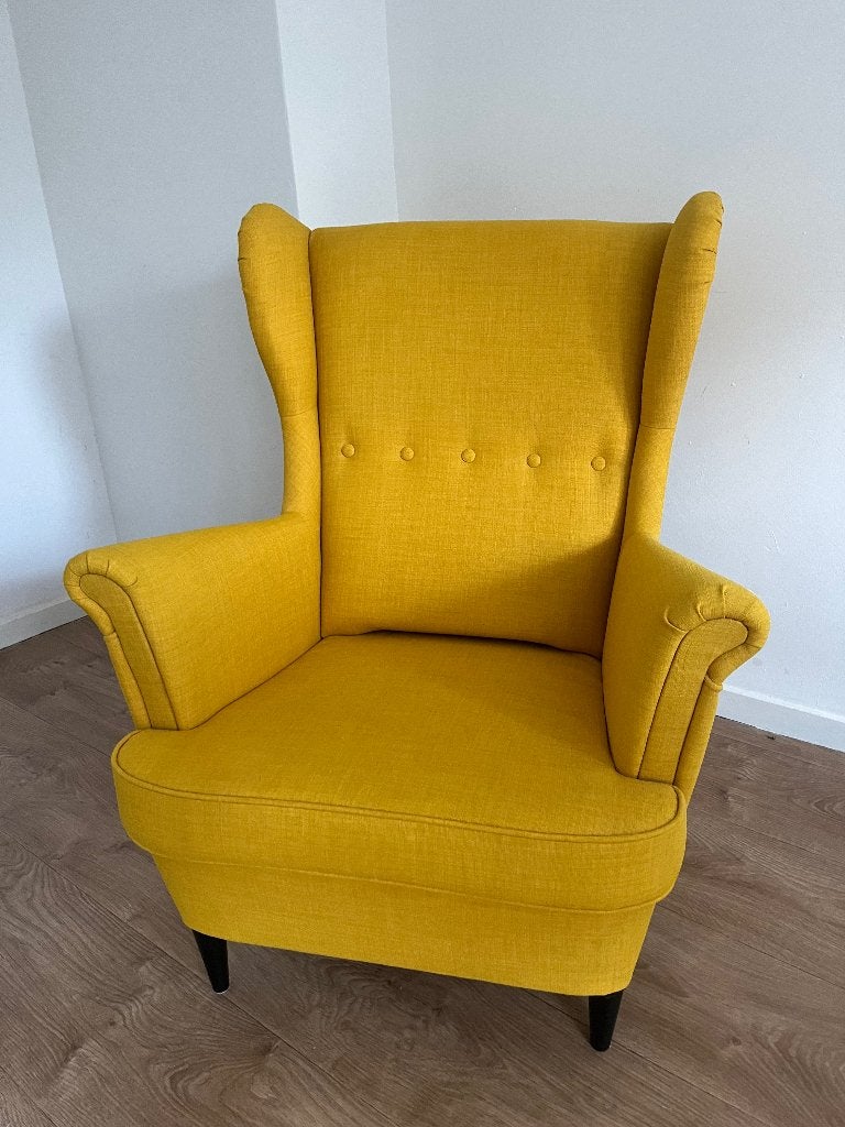Ikea fauteuil okergeel, Ophalen, 75 tot 100 cm, Zo goed als nieuw, Stof