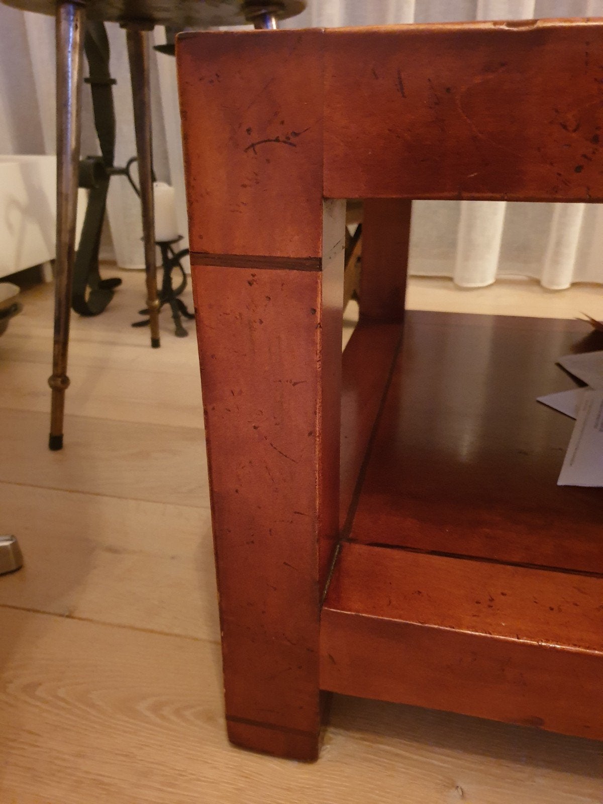 Houten salontafel met opbergruimte, Ophalen, Gebruikt, 100 tot 150 cm, Klassiek