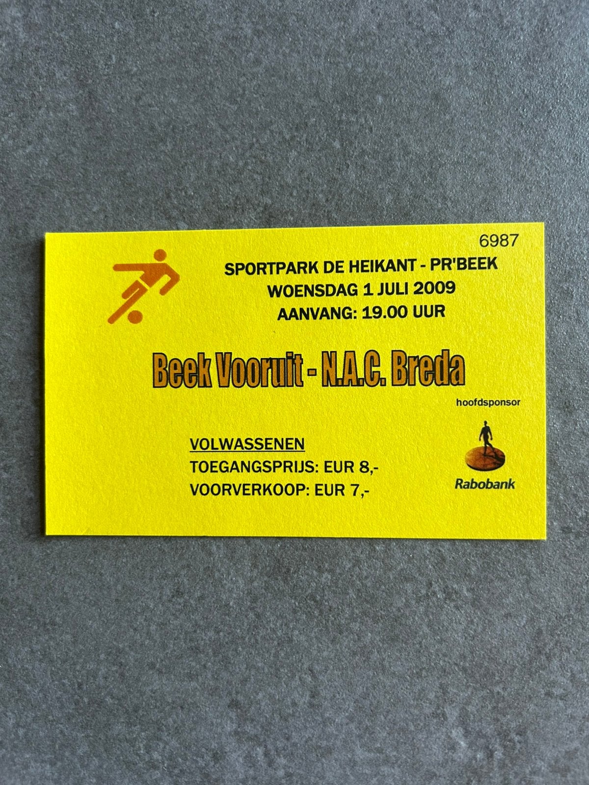 Beek- Vooruit - NAC ticket, Verzamelen, Sportartikelen en Voetbal, Ophalen of Verzenden, NAC Breda, Overige typen