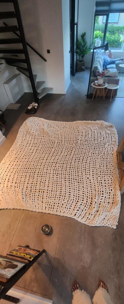 Groot handgemaakte plaid van lontwol 2.00 x 2.50 m - Wasbaar, Huis en Inrichting, Woonaccessoires | Plaids en Woondekens, Ophalen of Verzenden