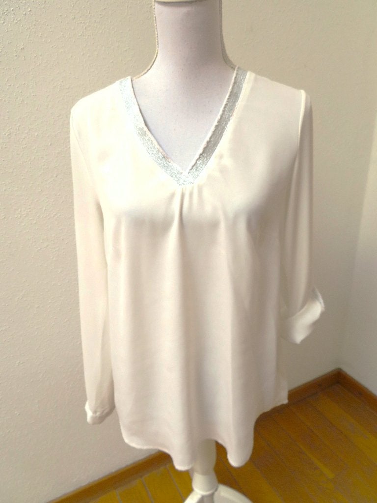 A25 GEISHA blouse shirt wit zilver maat S 36, Geisha, Wit, Ophalen of Verzenden, Zo goed als nieuw