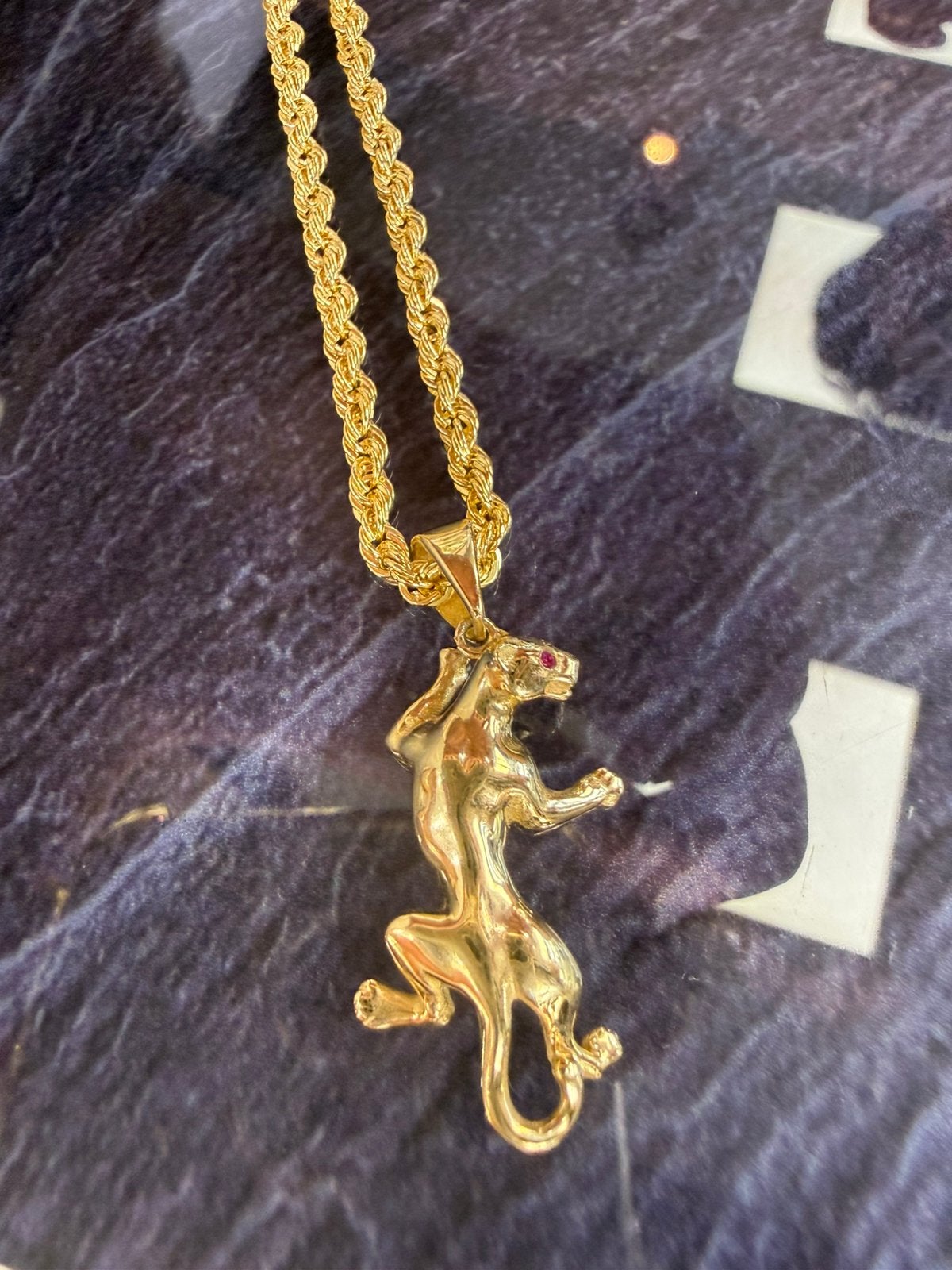 Prachtige 14 karaats gouden rope ketting met panter hanger, Ophalen of Verzenden, Nieuw, Goud, Goud