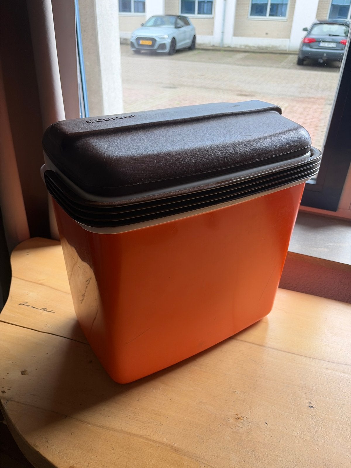 Retro Curver koelbox Oranje/Bruin - Vintage Keukenitem, Ophalen, Kunststof, Overige merken, Oranje
