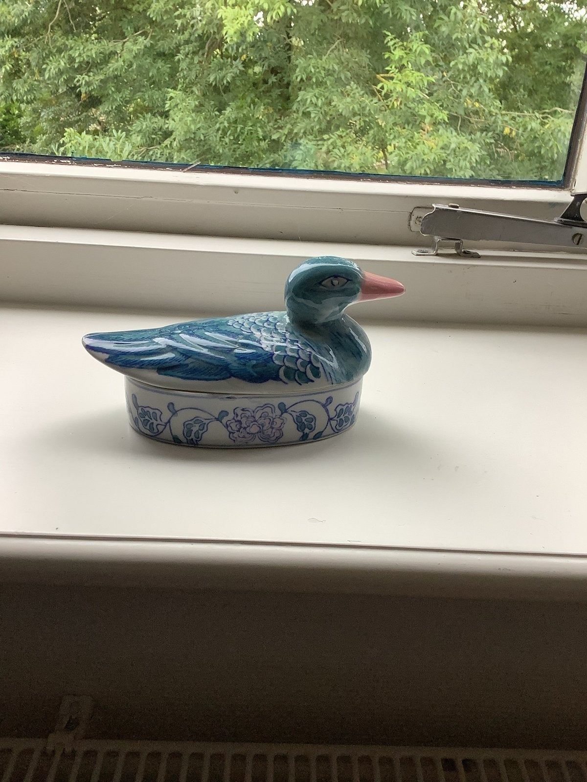 Vintage keramische eend doosje - Blauw en wit, Antiek en Kunst, Ophalen