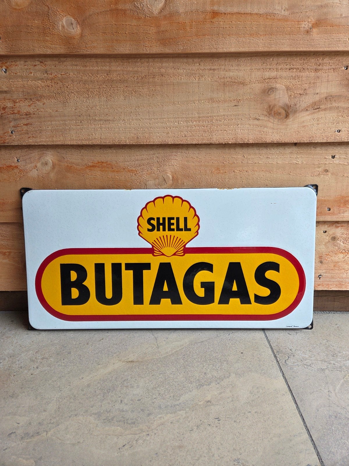 Emaille bord shell butagas, Verzamelen, Ophalen of Verzenden, Gebruikt, Reclamebord