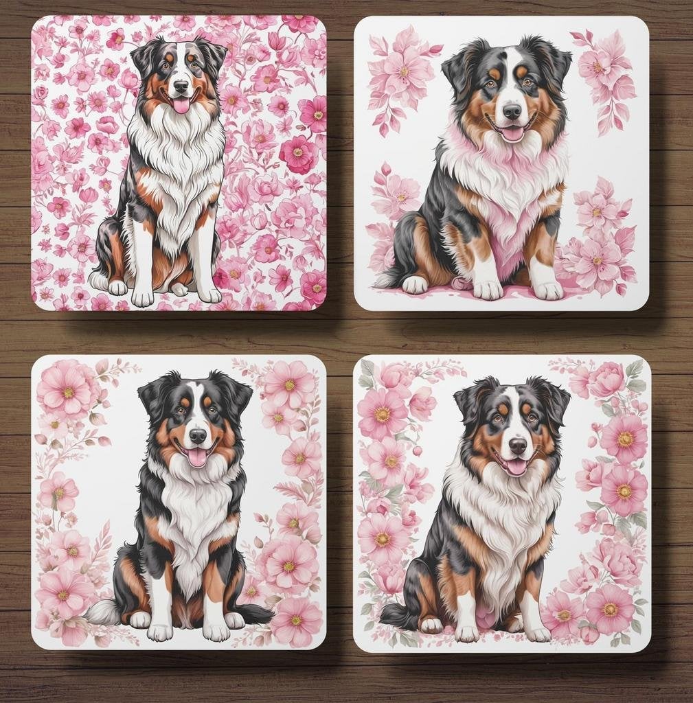Delfts Roze Australian Shepherd onderzetters met houder, Ophalen of Verzenden, Nieuw