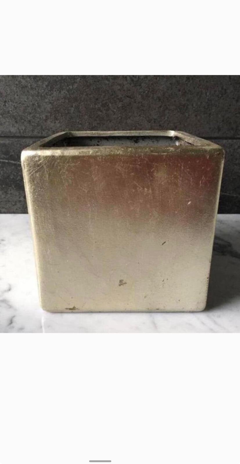 Luxe  vierkante gouden bloempot vintage Kwaliteit diverse, Ophalen, Gebruikt, Vierkant, Binnen