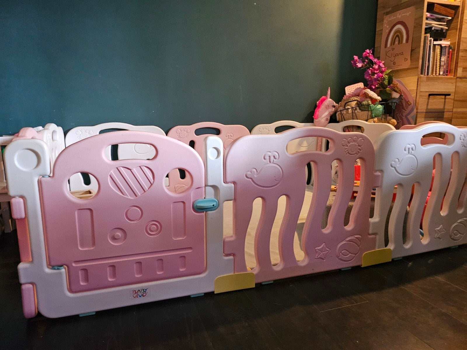 Grote roze/witte grondbox met 14 panelen en deurtje, Kinderen en Baby's, Boxen, Ophalen, Zo goed als nieuw, Overige vormen