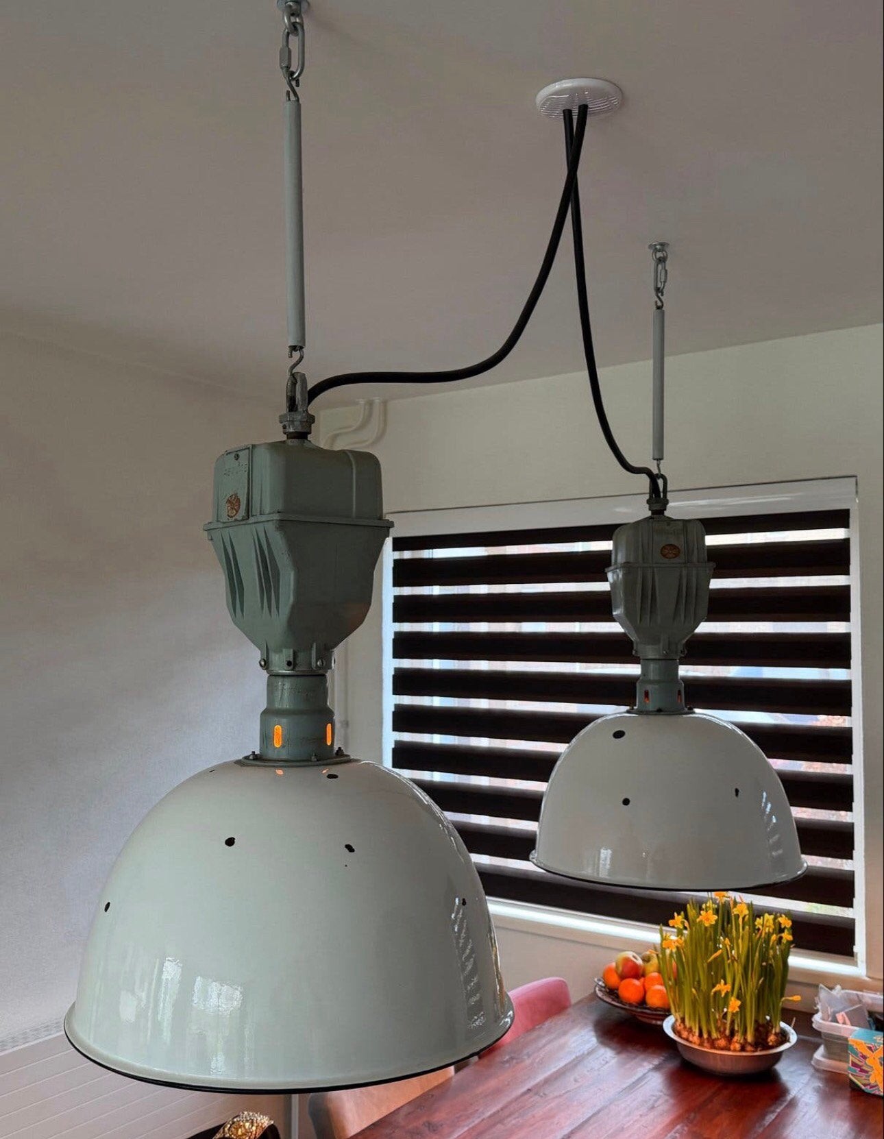 2 Grote industrieel hanglampen., Ophalen, Gebruikt, Industrieel., E27 (groot)