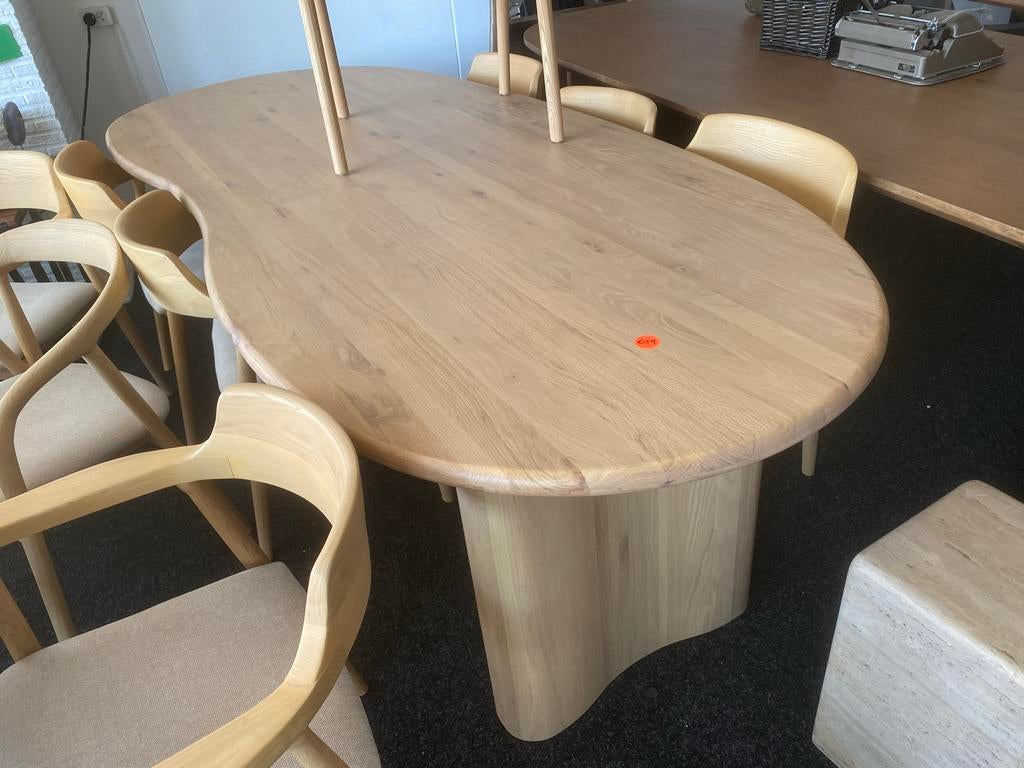 Massief blank eiken tafel 250x110 cm josh organische vorm, Ophalen, 100 tot 150 cm, Eikenhout, Vijf personen of meer