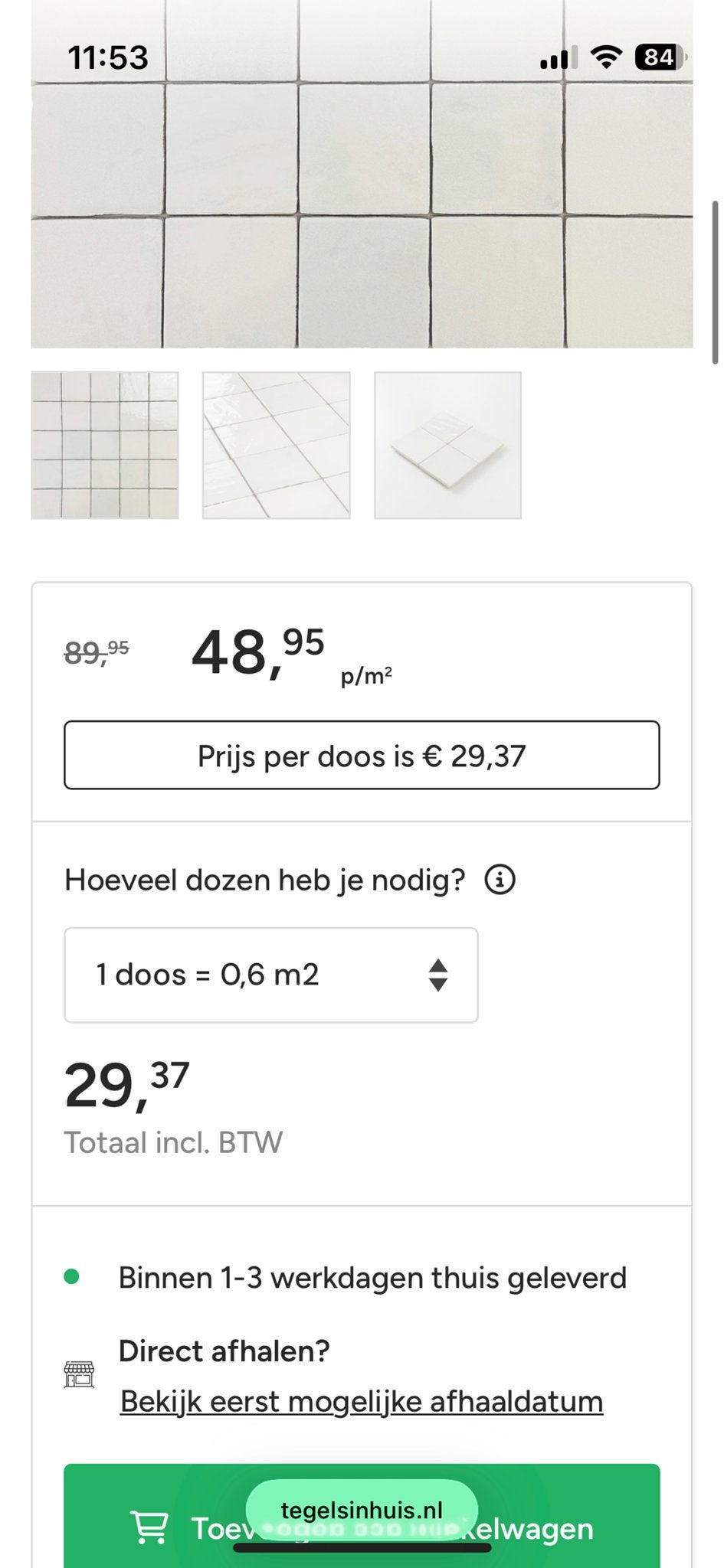 Witte tegeltjes 10x10 cm - Equipe Menorca White 6m2, Ophalen, Nieuw, Minder dan 20 cm, Minder dan 5 m²