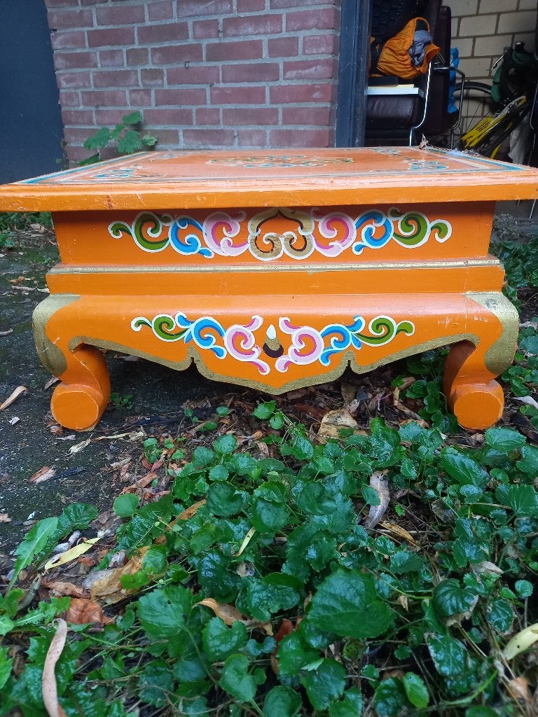 handgeschilderd opiumtafeltje, Ophalen, Minder dan 50 cm, Gebruikt, Vierkant