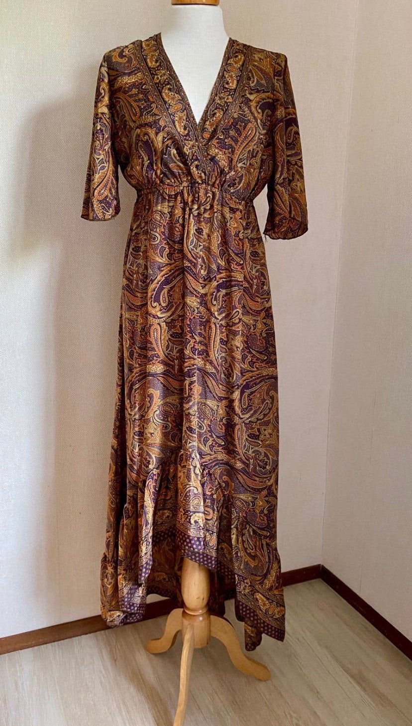 Maxi jurk – Paisley | Zijde & Viscose |L(40), Maat 38/40 (M), Meerkleurig, Ophalen of Verzenden, Zo goed als nieuw