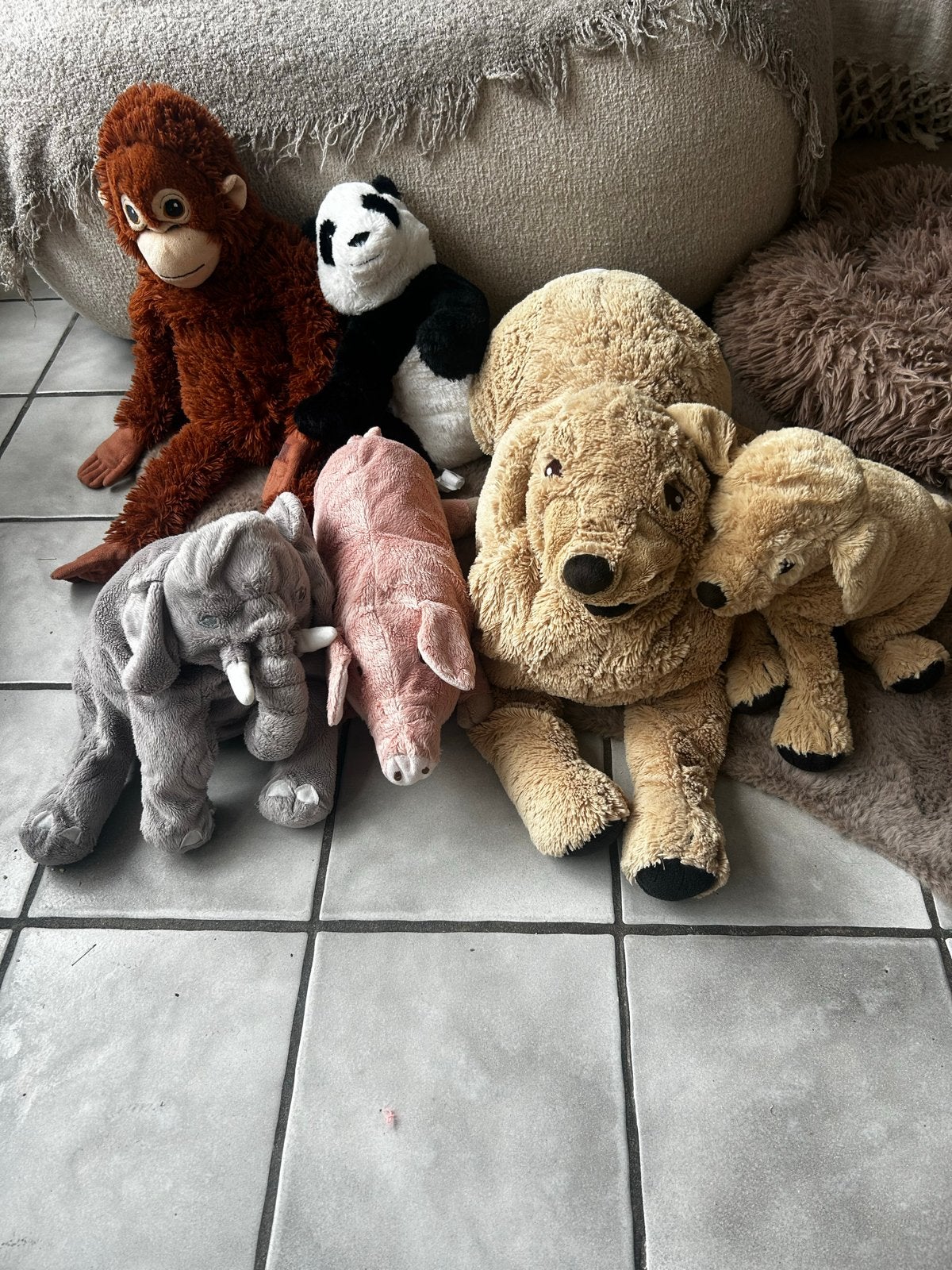 Grote collectie IKEA knuffels: aap, panda, hond, olifant, va, Gebruikt, Overige typen, Ophalen of Verzenden, Middelgroot (20 tot 80 cm)