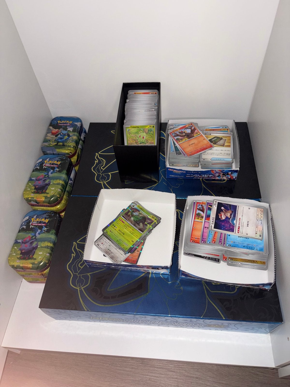 Grote collectie Pokémon kaarten met accessoires, Ophalen of Verzenden, Gebruikt, Meerdere kaarten, Foil