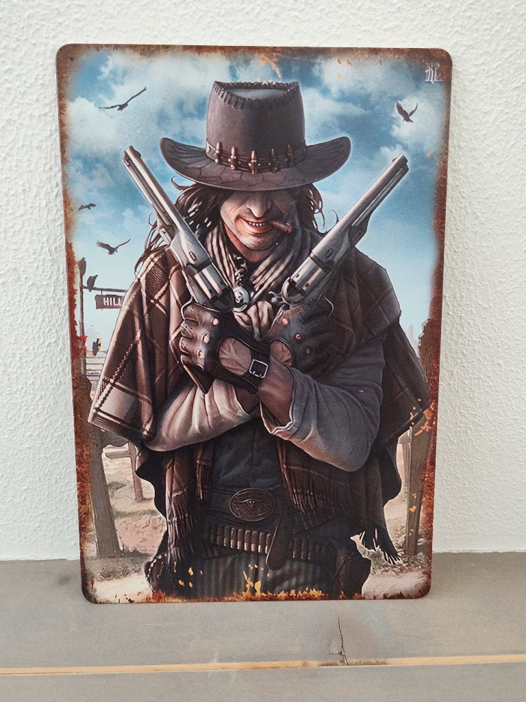 Metalen wandbord Cowboy Gunslinger – Western – 30x20 cm, Western, Metaal, 30 cm, 20 cm