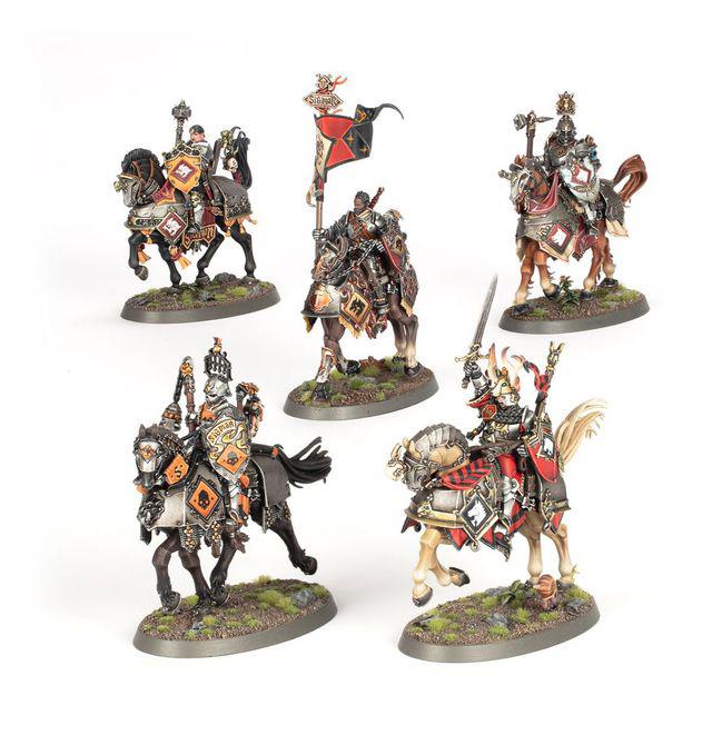 5 Freeguild cavaliers on sprue AOS, Ophalen of Verzenden, Zo goed als nieuw, Warhammer, Figuurtje(s)