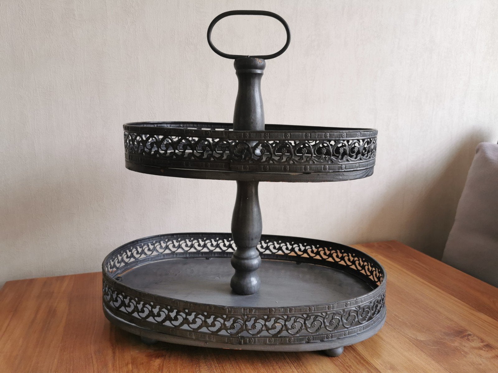 Grote vintage etagère/serveerstandaard–2 laags–brocant, Ophalen of Verzenden, Etagère