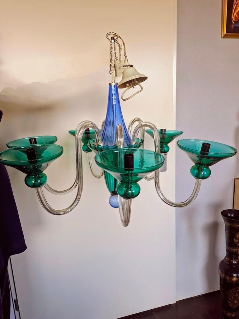 Vintage glazen kroonluchter, Huis en Inrichting, Lampen | Kroonluchters, Ophalen, Gebruikt, Glas, Vintage, Retro, Design