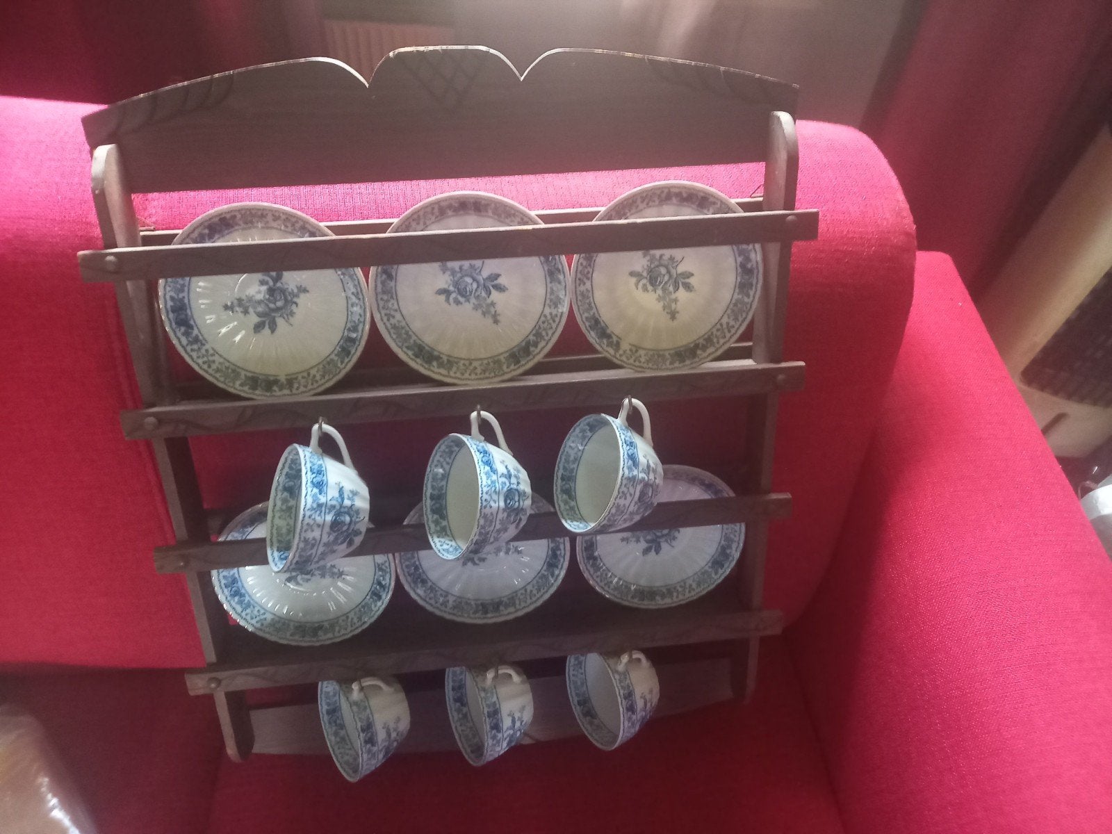 Vintage theeservies met wandrek - Delfts blauw decor, Ophalen of Verzenden