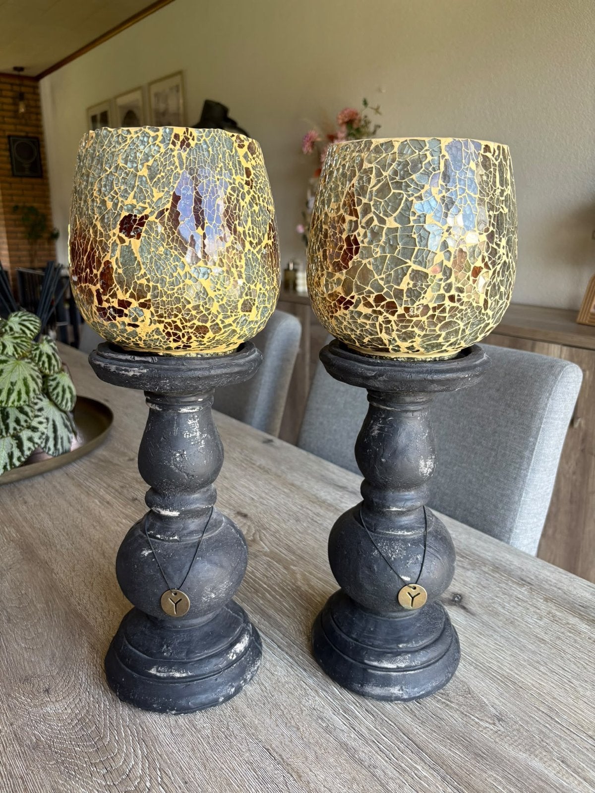 Set van 2 Brynxz kandelaren met mozaïeken windlichten, Ophalen, Meerkleurig, Overige merken, Zo goed als nieuw