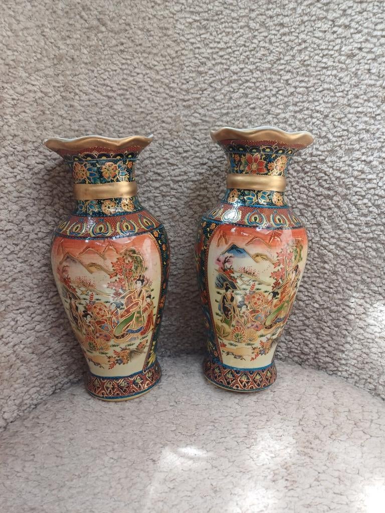 Set van 2 Japanse Satsuma stijl vazen, Antiek en Kunst, Ophalen of Verzenden