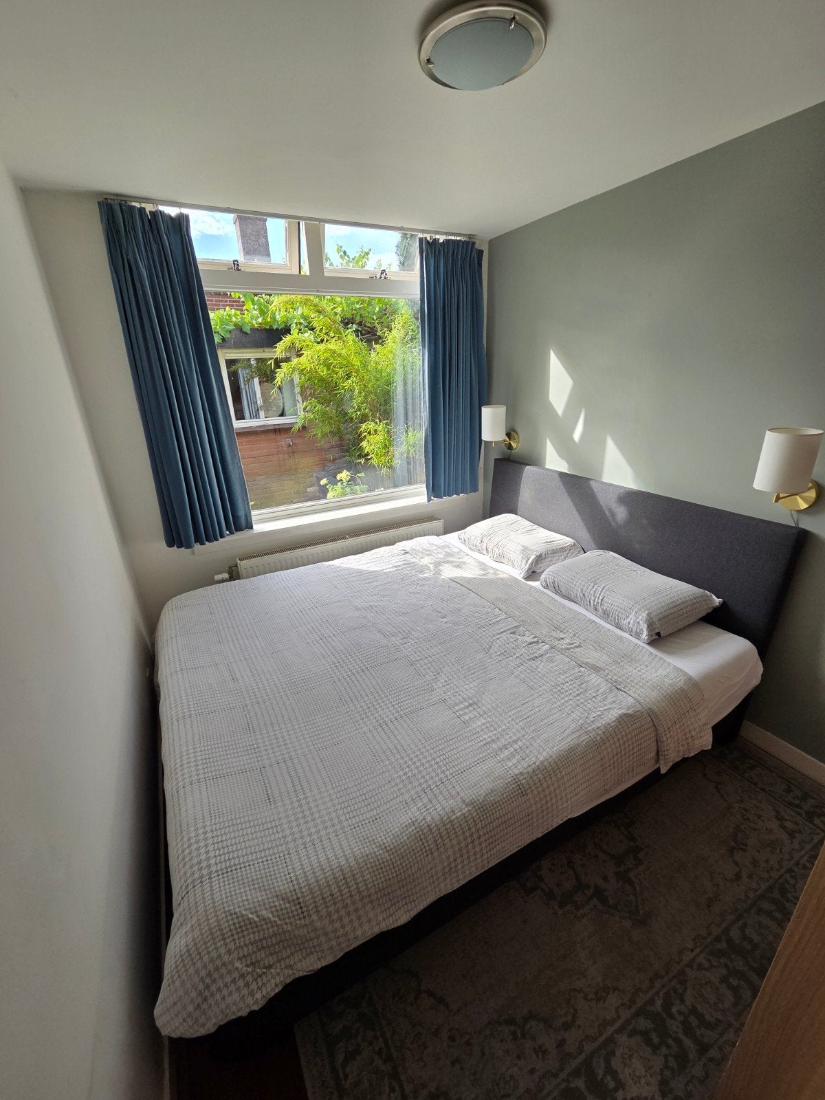 Tweepersoons boxspring 210x180cm met hoofdbord, Ophalen, Gebruikt, 210 cm, Tweepersoons