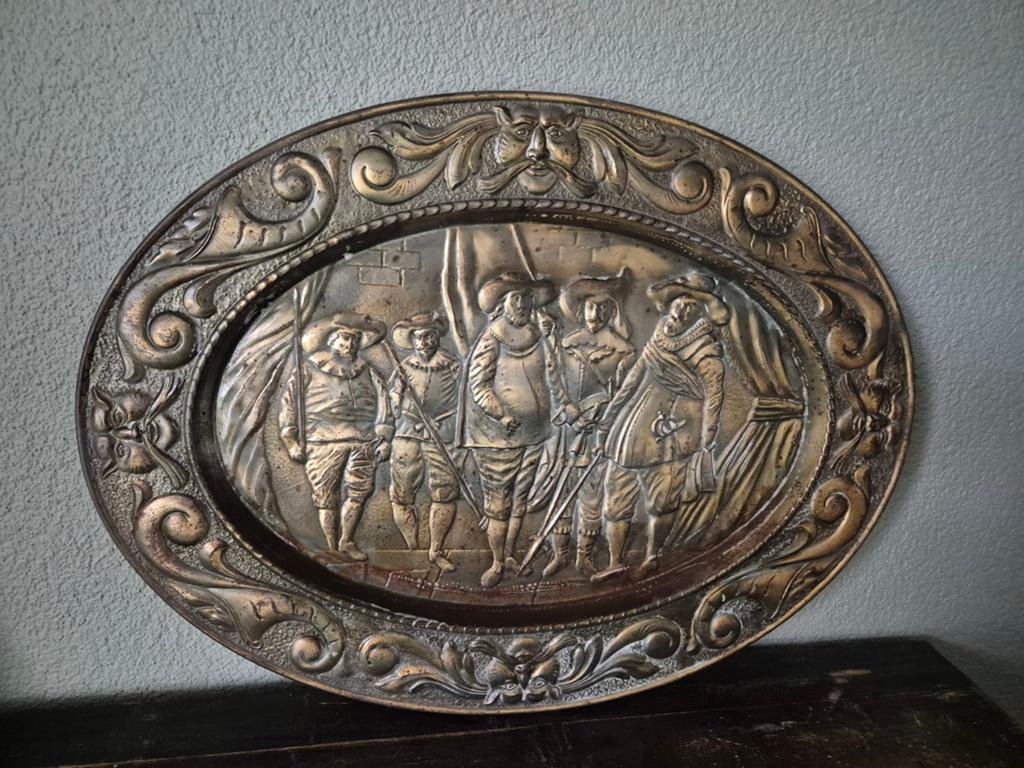 Ovaal Koperen Wandbord met Oud Hollandsch Tafereel, Ophalen of Verzenden