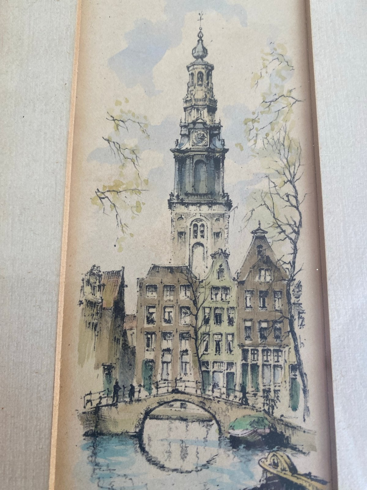 Zuidertoren Amsterdam - Bob Brobbel (1907-1971), Ophalen of Verzenden, Tekening, Gemengde techniek, Handgemaakt
