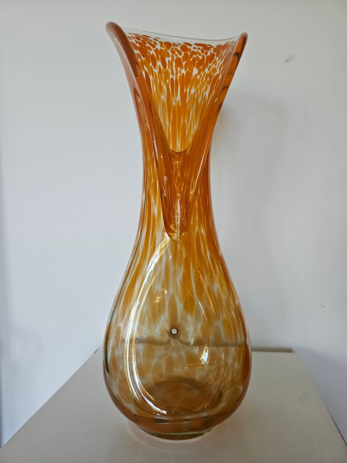 Vintage handgeblazen glazen vaas – oranje - murano stijl, Verzenden