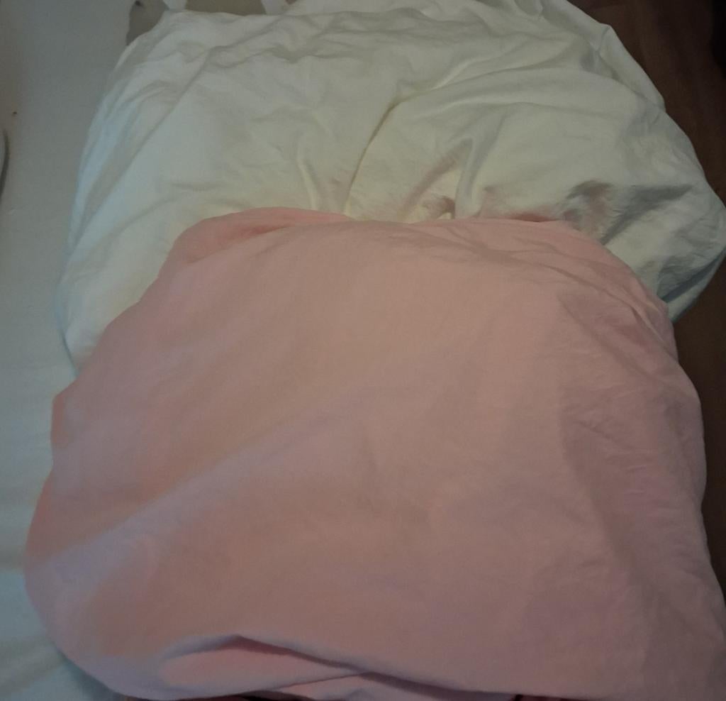 Polyester hoeslakens, wit en roze, grote maat: 200 x 220 cm., Huis en Inrichting, Slaapkamer | Beddengoed, Hoeslaken of Sloop