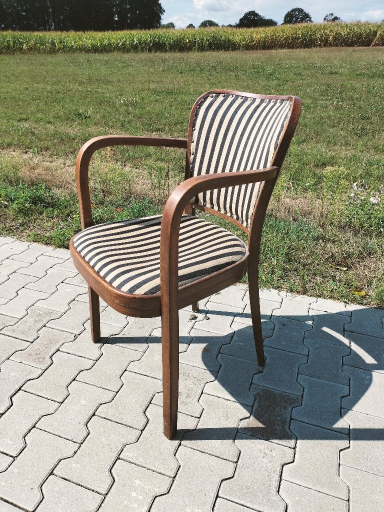 Vintage Gebogen Houten Fauteuil / Art Deco Stijl Armstoel, Ophalen