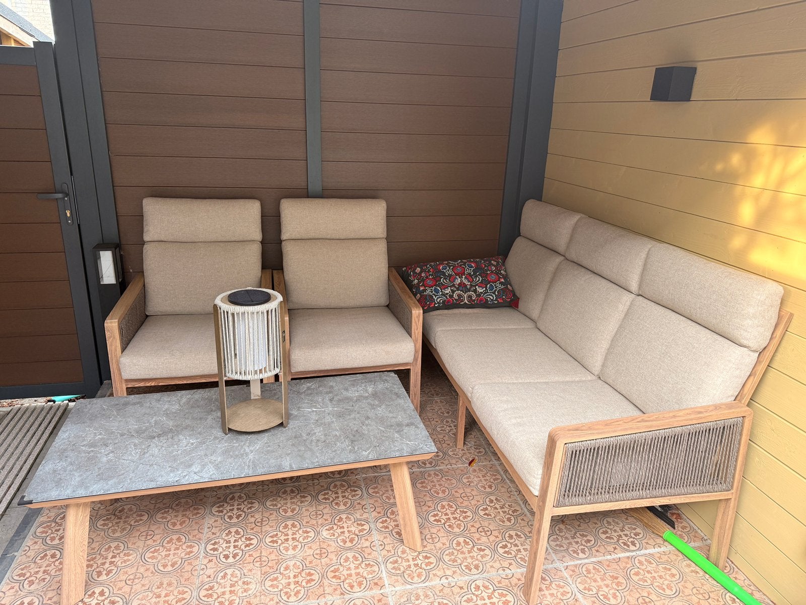 Complete houten loungeset voor tuin/overkapping – 5-delig, Ophalen of Verzenden, Zo goed als nieuw