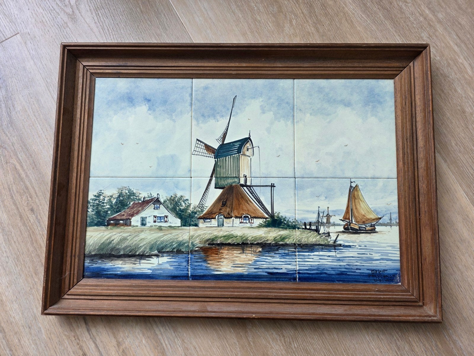 Delfts Polychroom Tegelschilderij tegeltableau - Molen, Antiek en Kunst, Ophalen