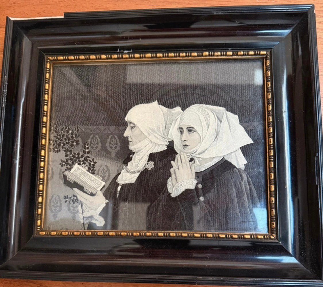 Antique French woven silk picture 1900s, Les Rameaux 27x23., Ophalen of Verzenden