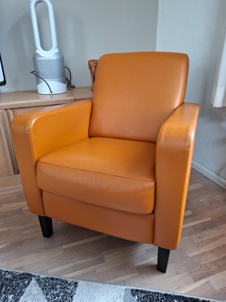 2 leren fauteuils plus hocker, Huis en Inrichting, Fauteuils, Ophalen, Gebruikt, Tijdloos/modern, 75 tot 100 cm