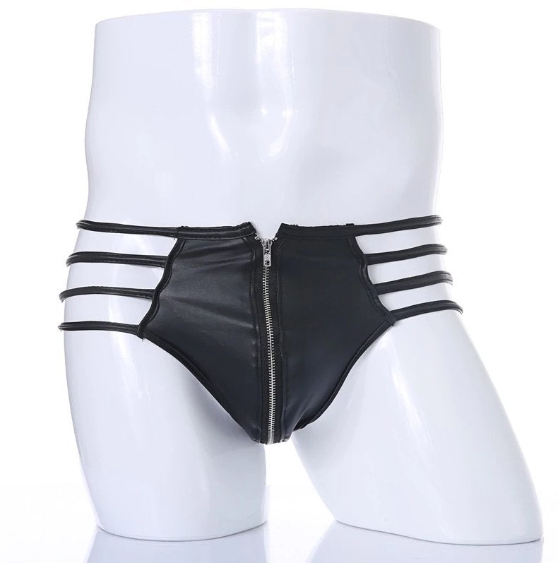 Heren zwarte kunst leren string met rits, Kleding | Heren, Ophalen of Verzenden, Zwart, Slip