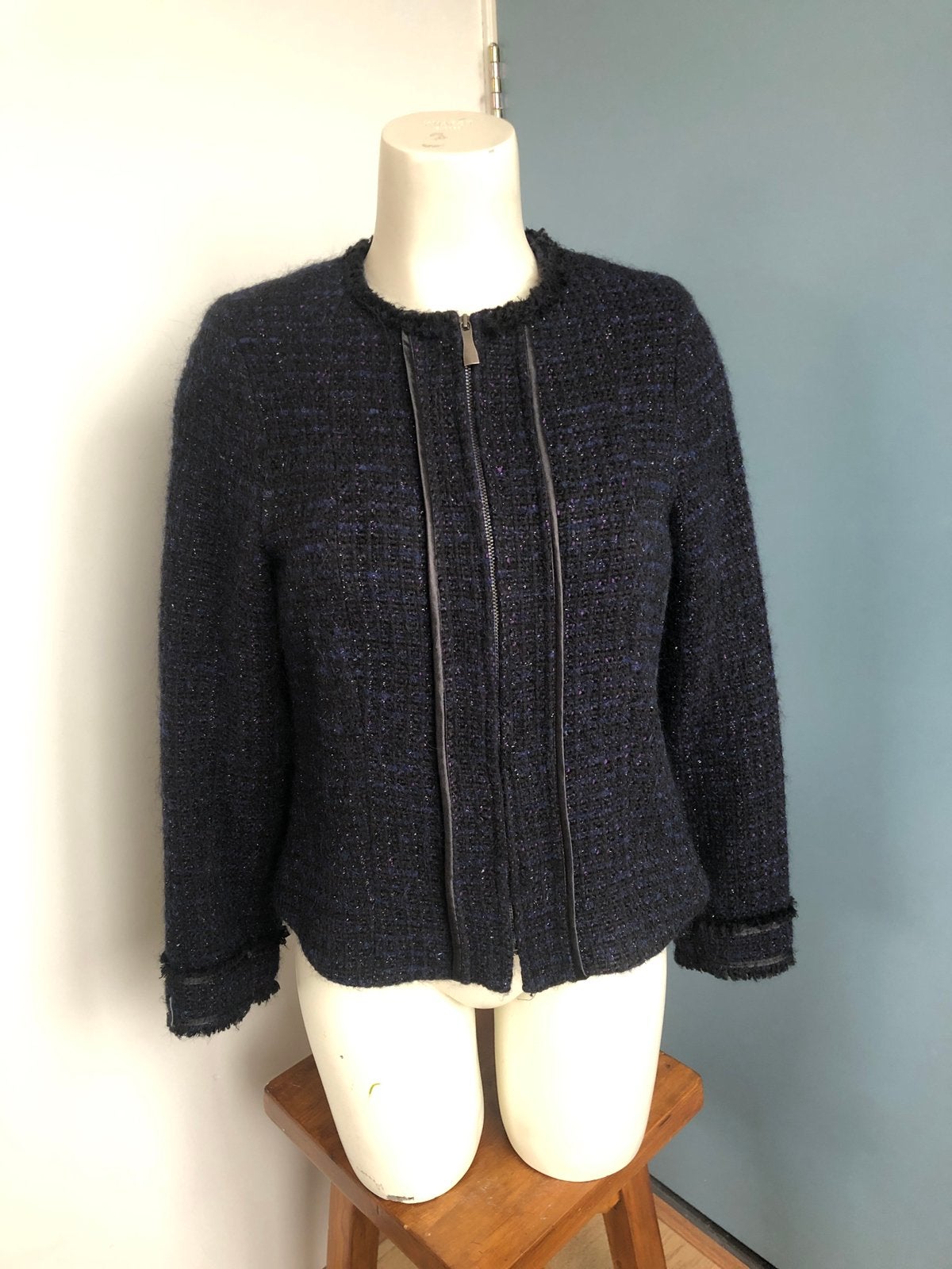 Summum blauw zwart paars wollig jasje blazer 40 tweed, Maat 38/40 (M), Blauw, Ophalen of Verzenden, Zo goed als nieuw