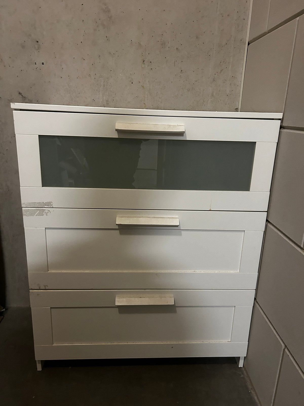 Witte ladekast met 3 laden - Gebruikt, Ophalen, Gebruikt, 100 tot 150 cm, 50 tot 100 cm