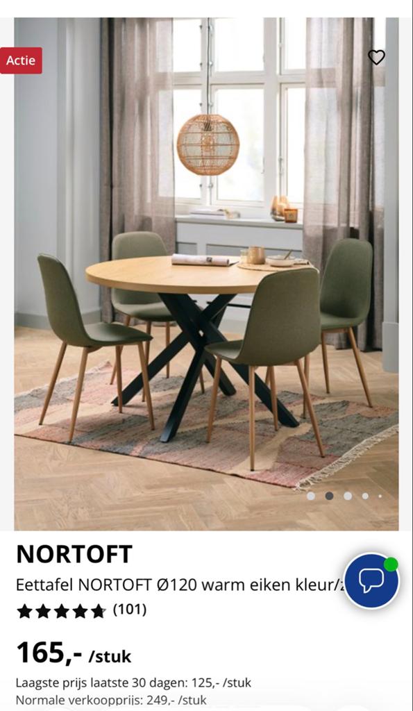 NORTTOFT Eettafel Ø120 warm eiken kleur/zwart, Ophalen, 75 m² of meer, Zwart