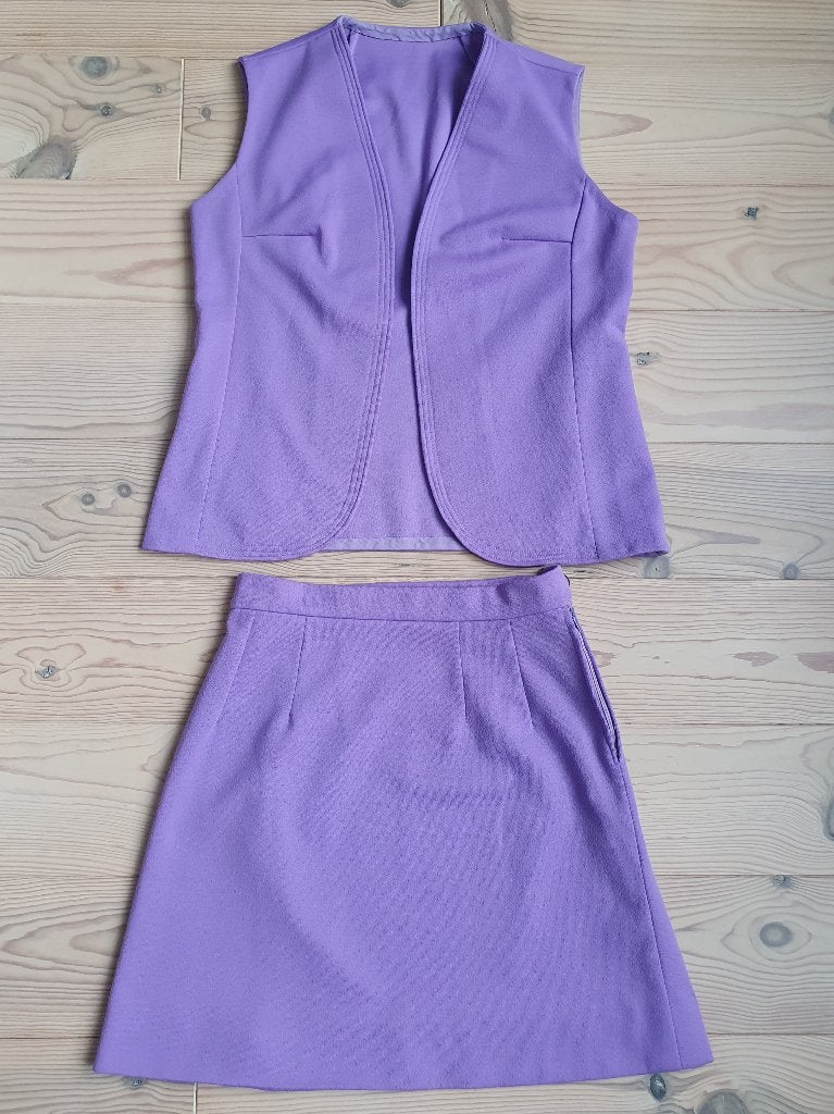 vintage: A-lijn mini rok & giletje, origineel uit jaren '70, Kleding | Dames, Rokken, Verzenden, Paars, Zo goed als nieuw, Maat 36 (S)
