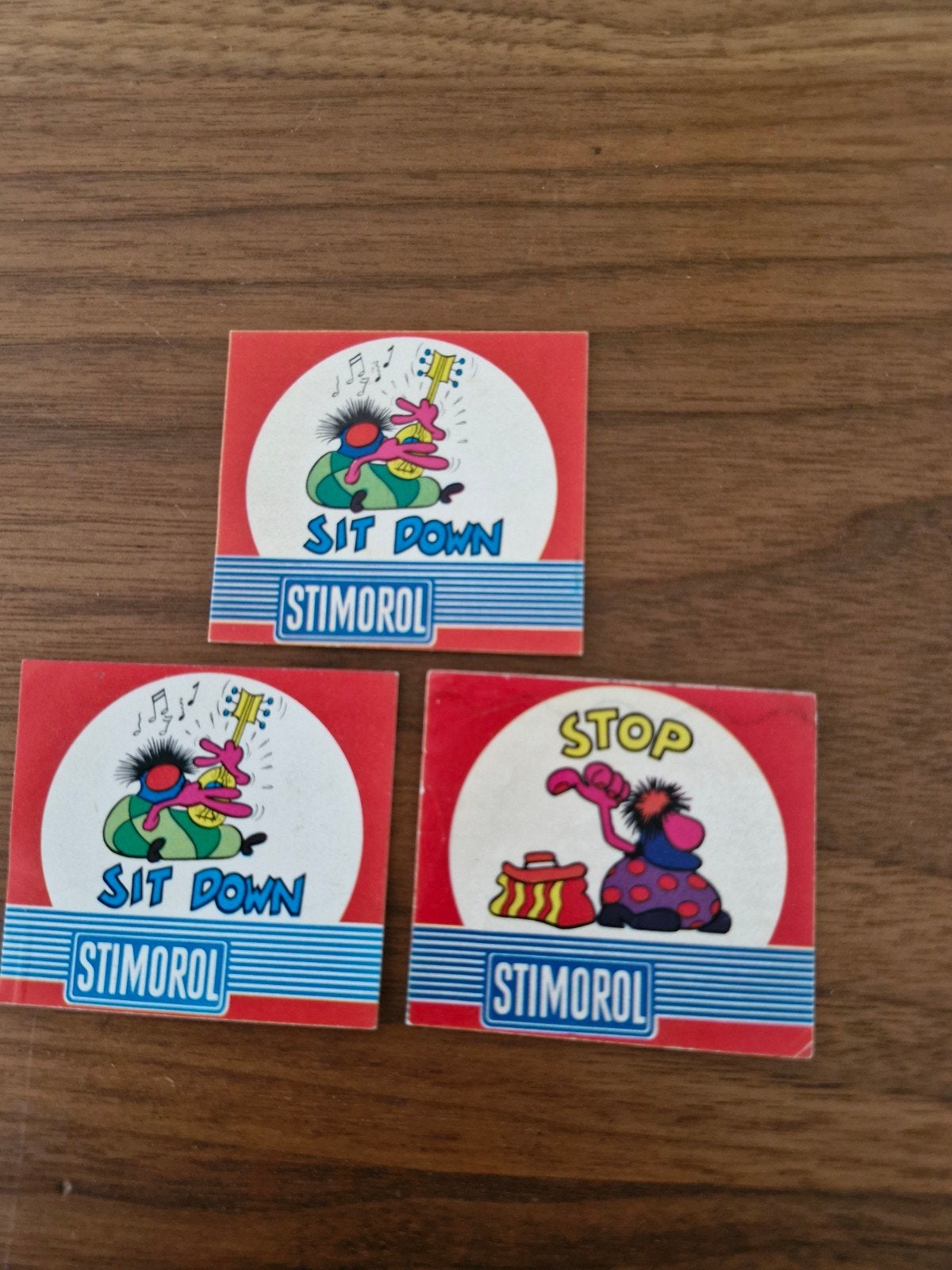 9508 Vintage Stimorol stickers - Sit Down & Stop, Ophalen of Verzenden, Gebruikt, Merk