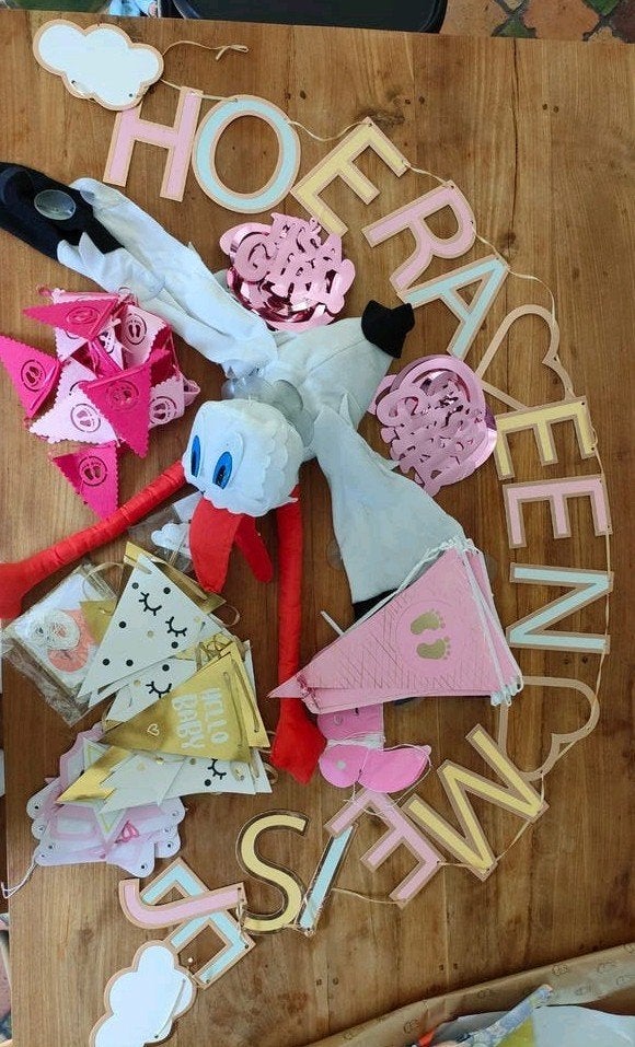 mega ooievaar voor op het raam + roze slingers en decoratie, Ophalen of Verzenden