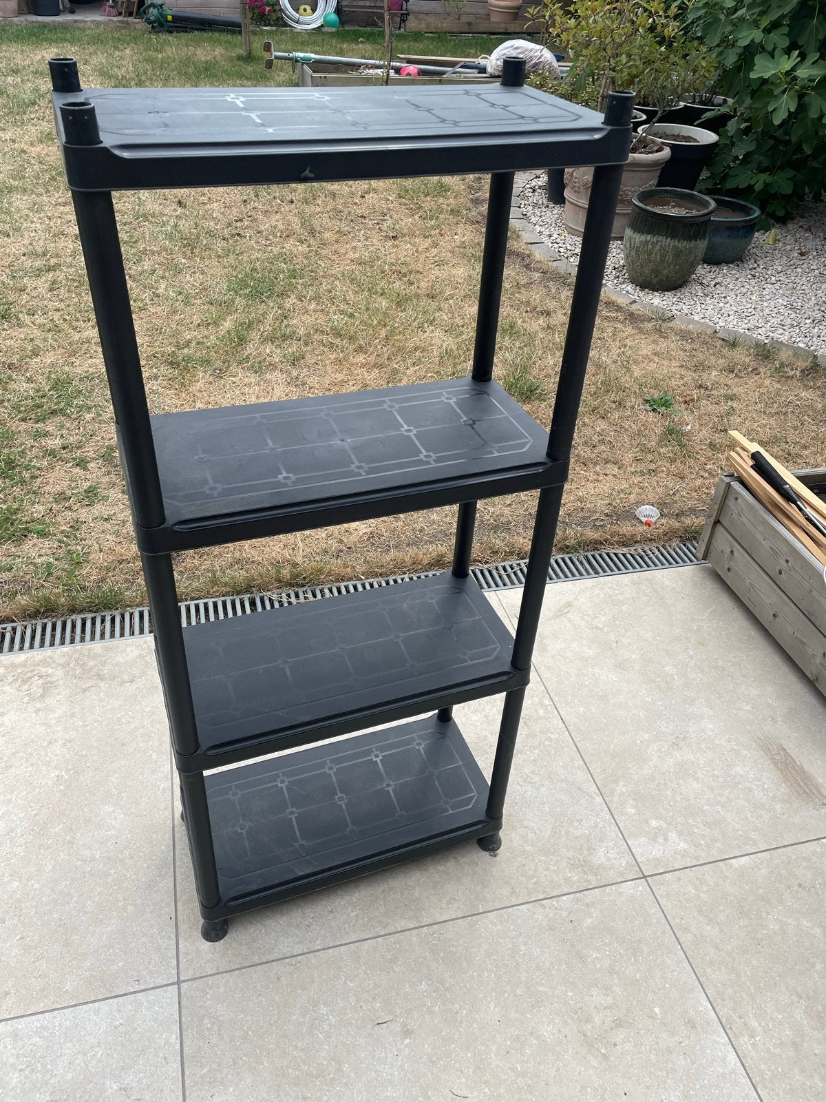 Zwart kunststof opbergrek met 4 planken, Huis en Inrichting, Kasten | Stellingkasten, Ophalen, Gebruikt
