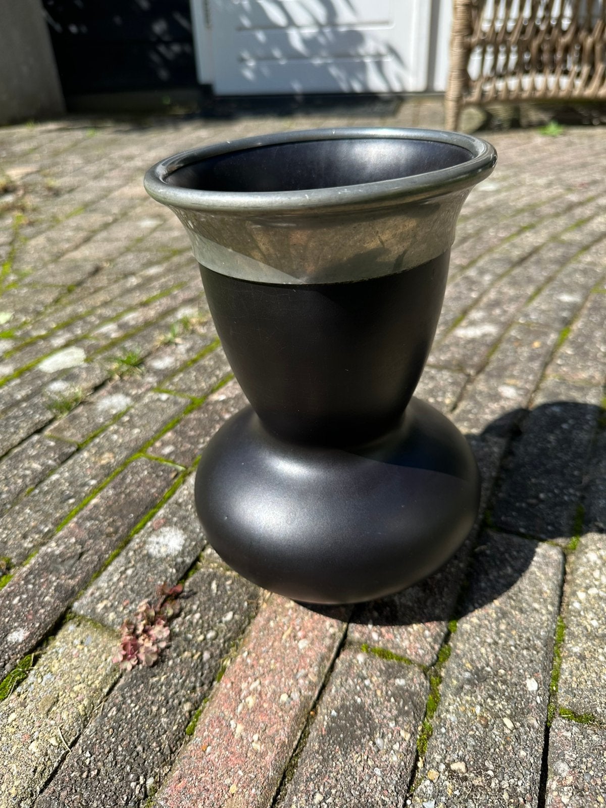 Antieke plazuid aardewerk vaas met Gero tinnen montuur, Ophalen of Verzenden